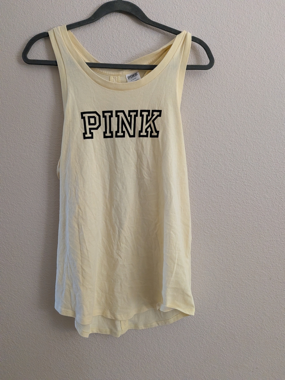 PINK Victoria's Secret Pale Yellow Muscle Tank with Black Logo